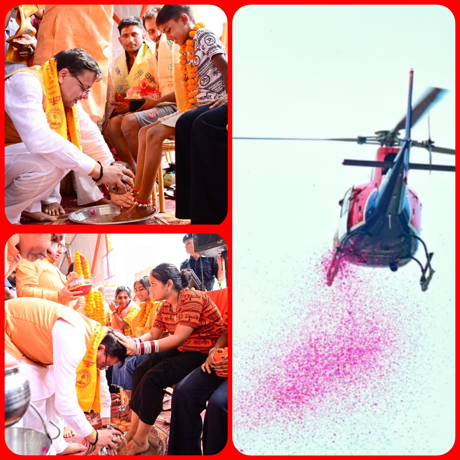 मुख्यमंत्री ने धोए कांवड़ियों के पैर, हेलीकॉप्टर से फूल बरसाकर हुआ भव्य स्वागत